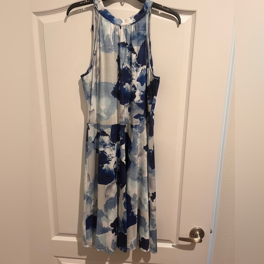 Blue and White Fit and Flare Dress